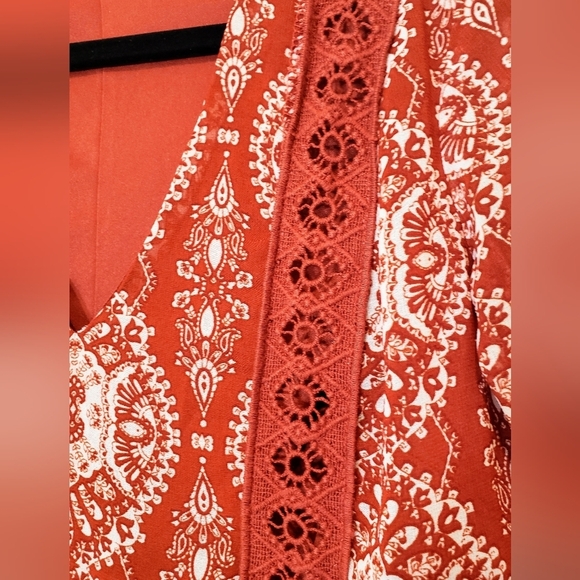 As U Wish Dress Cinnamon Rust Color Print Mini Boho Babydoll Lined Size … - Picture 9 of 16